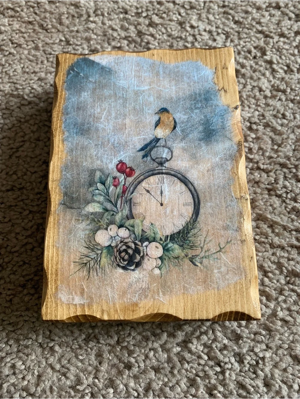 Rustic Blue and Tan Bird Pocket Watch Wall Plaque